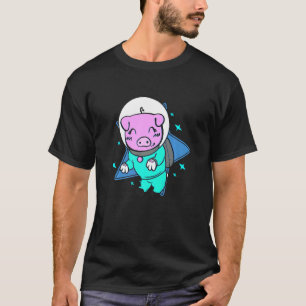 T-shirt Space Galaxy Stars Voler Piggy Spacilier Pink Smi