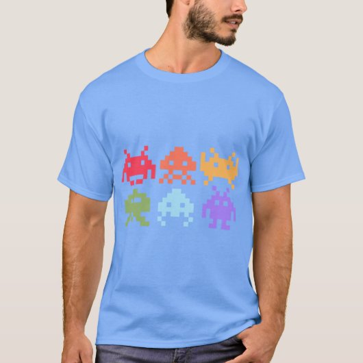 T-shirt Space Invaders Piel Art Rainbow Aliens girl (Devant)