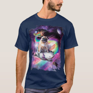 T-shirt Space Pug Dog Riding Axolotl Rainbow
