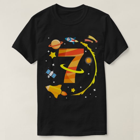 T-shirt Space Rocket Plane Stars 7 Ans Né 2011 (Design devant)