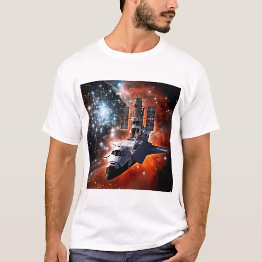 T-shirt Space Shuttle Atlantis Hubble Telescope Artwork (Devant)
