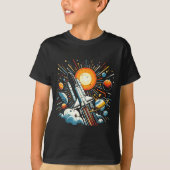 T-shirt Space Shuttle Sun Planets Rocket Galaxy Boys Kids  (Devant)