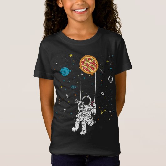 T-Shirt Spaceman Pizza, Funny Fast Food Solar System Astro (Devant)