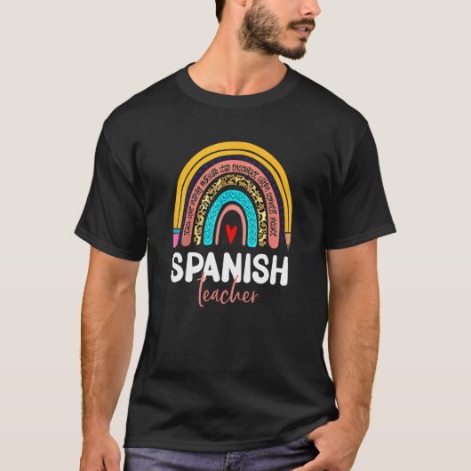 T-shirt Spanish Teacher Leopard Rainbow Back To School Esp (Devant)