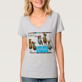 T-shirt Sparkeeta Tee gris col V pour femmes coloré