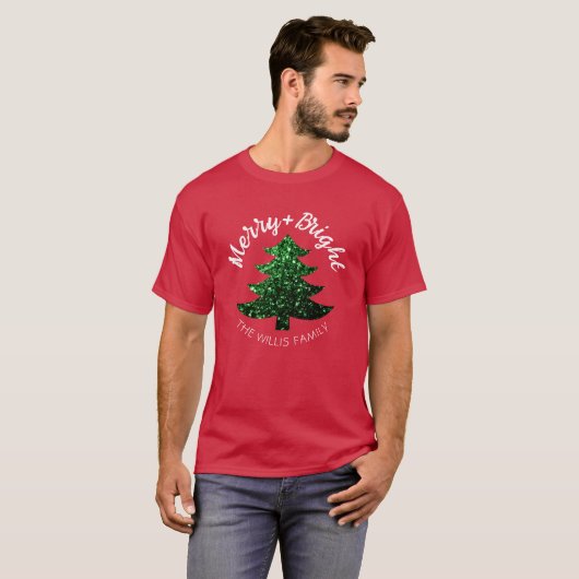 T-shirt Sparkly Merry bright Christmas tree Custom name  (Devant entier)