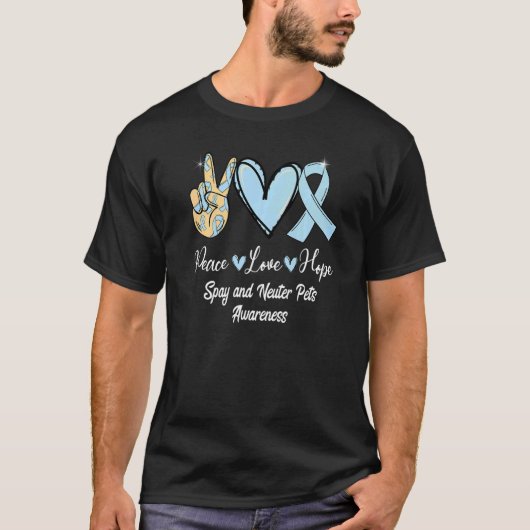 T-shirt Spay and Neuter Pets SNP Peace Love Hope Light Blu (Devant)