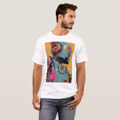 T-shirt Speaker-Bot with Pink Headphones — Retro-Futurist (Devant entier)
