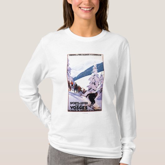 T-shirt Spectateurs observant l'affiche de skieur (Devant)