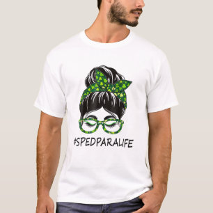 T-shirt Sped Para Women Messy Bun St Patrick's Day Shamroc