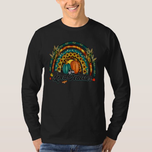 T-shirt Sped teacher Hello Fall Rainbow Pumpkin Leopard (Devant)