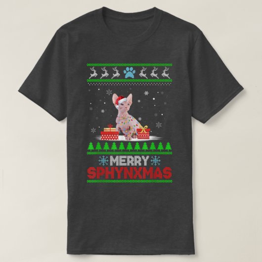 T-shirt Sphyn Amoureux des chats Noël laid Xmas Sweater Sp (Design devant)