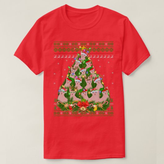 T-shirt Sphyn Chat Xmas Éclairage Arbre Sphyn Chat Vilain  (Design devant)