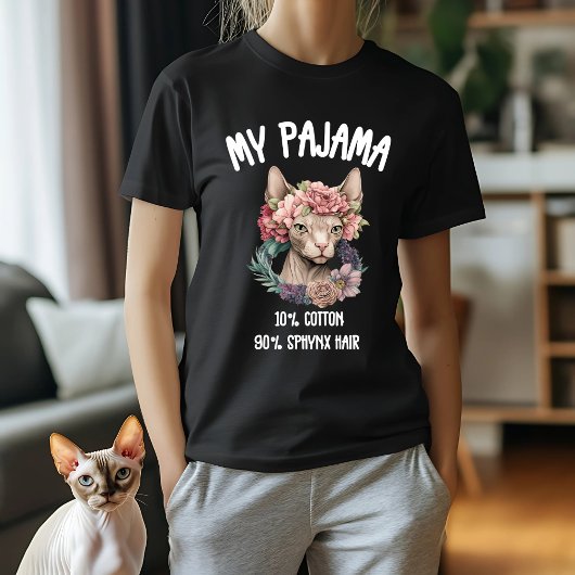 T-shirt Sphynx Amoureux des chats Pajama Design avec Couro
