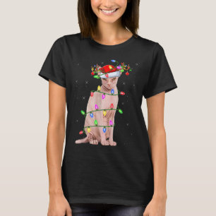 T-shirt Sphynx Amoureux des chats Xmas Éclairage Père Noël