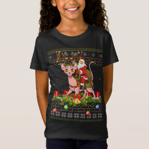 T-Shirt Sphynx Amoureux des chats Xmas Ugly Père Noël équi