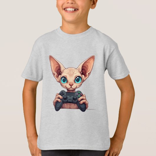 T-shirt Sphynx Cat Holding Game Controller (Devant)
