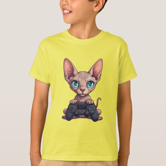 T-shirt Sphynx Cat Holding Game Controller (Devant)