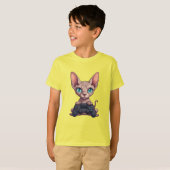 T-shirt Sphynx Cat Holding Game Controller (Devant entier)