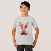 T-shirt Sphynx Cat Holding Game Controller (Devant entier)
