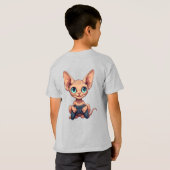 T-shirt Sphynx Cat Holding Game Controller (Dos entier)
