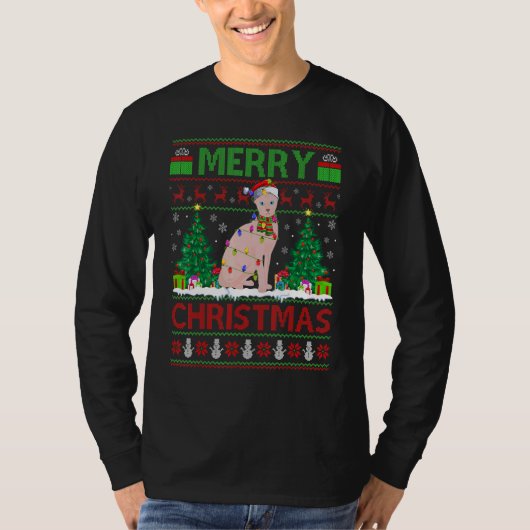 T-shirt Sphynx Cat   Xmas Tree Ugly Santa Sphynx Cat Chris (Devant)