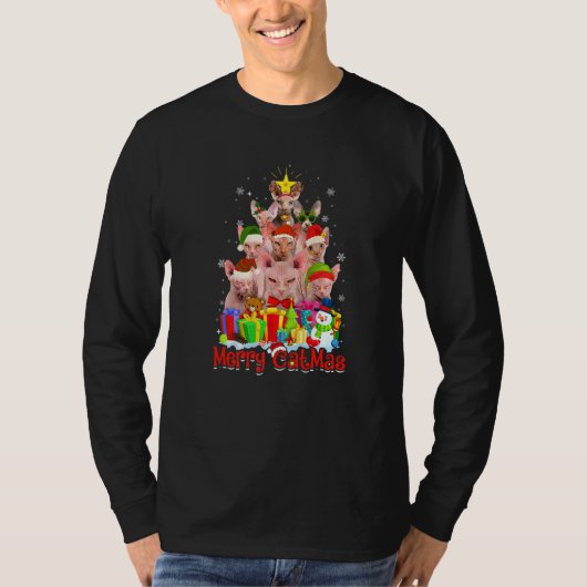 T-shirt Sphynx Cats Santa Hat Merry Catmas Cat (Devant)