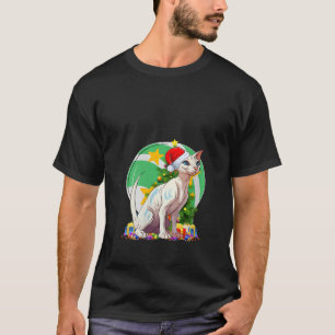 T-shirt Sphynx Chat Père Noël Décor d'arbre de Noël V Cou