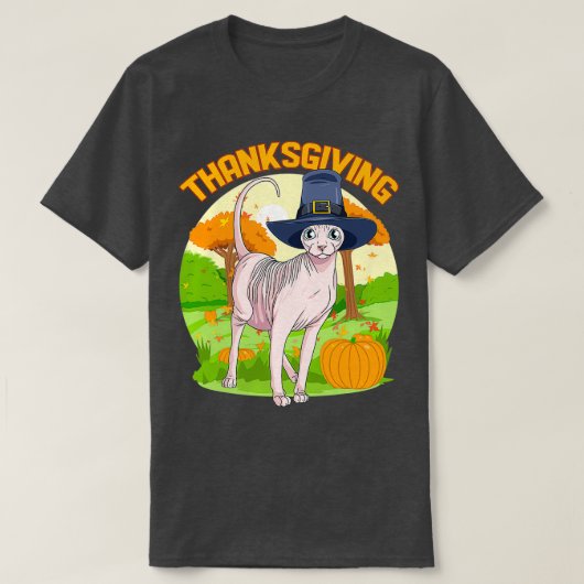 T-shirt Sphynx Chat Thanksgiving Day Pilgrie (Design devant)