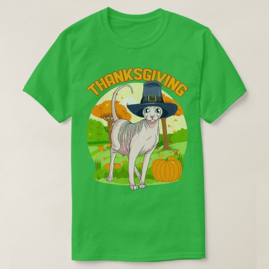T-shirt Sphynx Chat Thanksgiving Day Pilgrim Perfect Cadea (Design devant)