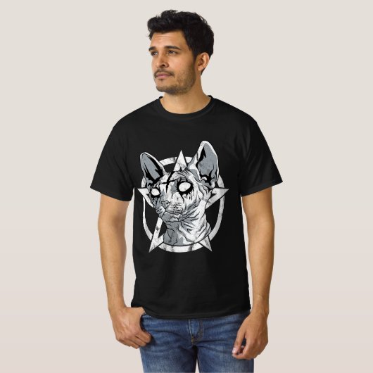 T-shirt Sphynx en métal noir Chat Goth et Sphinx en métal  (Devant entier)