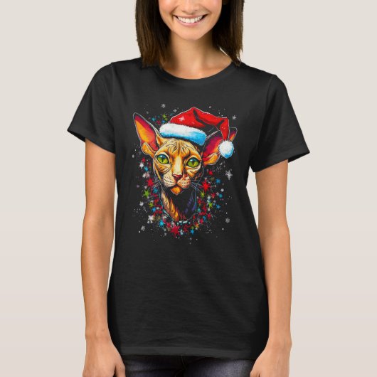 T-shirt Sphynx Hairless Cat Christmas (Devant)