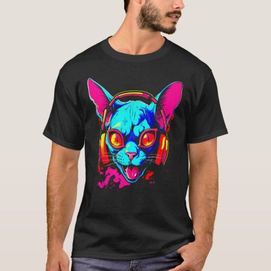 T-shirt Sphynx Hairless Cat DJ (Devant)