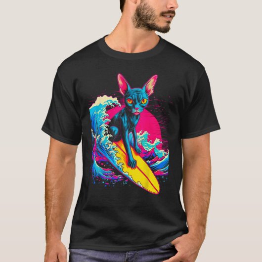 T-shirt Sphynx Hairless Cat Surfing (Devant)
