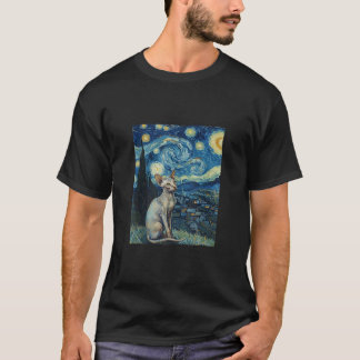 T-shirt Sphynx Peinture de chats Art Starry Nuit Van Gogh 