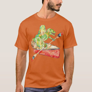 T-shirt Spinosaure sur canoë peinture dinosaure