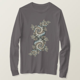 T-shirt Spirales d'art fractal beige abstrait bleu clair