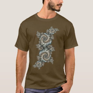 T-shirt Spirales d'art fractal beige abstrait bleu clair