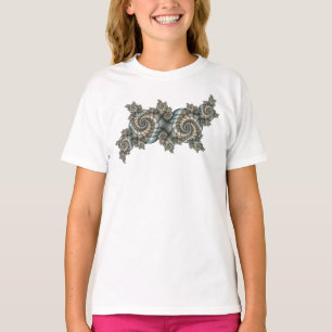 T-shirt Spirales d'art fractal beige abstrait bleu clair
