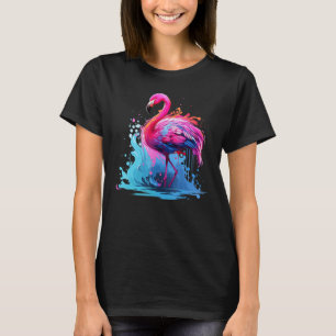 T-shirt Splash Art Lake Oiseaux Amoureux Flamant rose colo