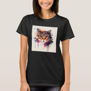 T-shirt Splash Maine Kun Chat Paint Splatter Femmes coloré