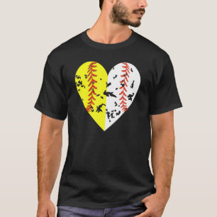 T-shirt Split Half Baseball Softball Heart Lot Outdoor Sp