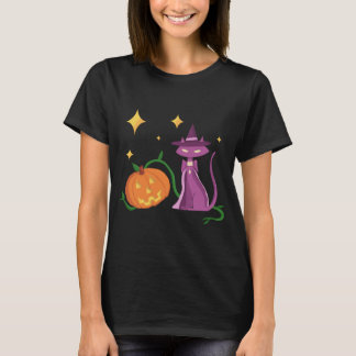 T-shirt Spooky and Cute Halloween Witch Cat and Pumkin
