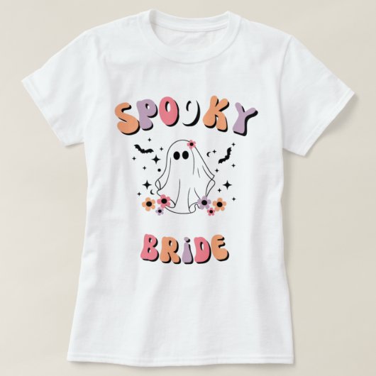 T-shirt Spooky Bride, Halloween Wifey, Retro Floral Ghost. (Design devant)