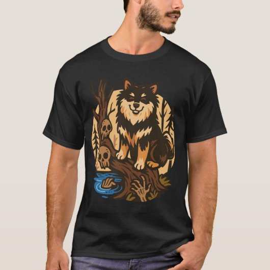T-shirt Spooky Forest Dog with Skulls Horror Art (Devant)
