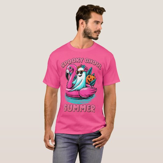 T-shirt Spooky Ghoul Summer Vibes Ghost Flamingo Pool Summ (Devant entier)
