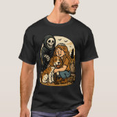 T-shirt Spooky Grim Reaper with Girl and Dog Skeleton Art (Devant)