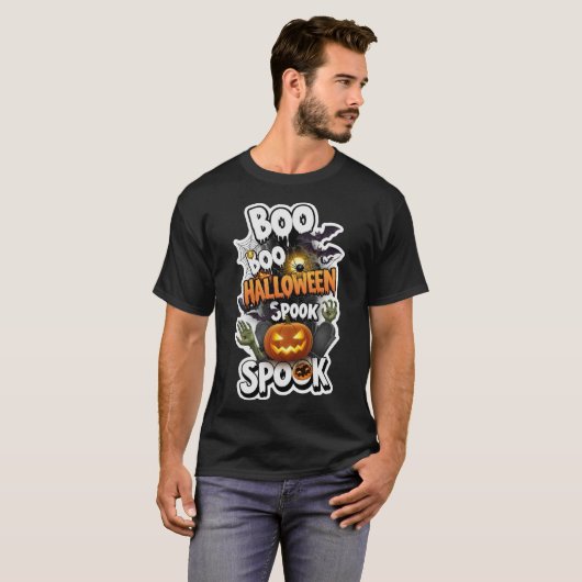 T-shirt Spooky Halloween design with pumpkins bats spider  (Devant entier)