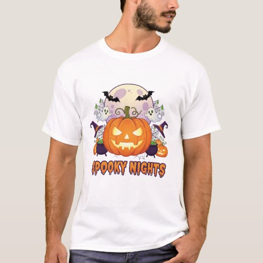T-shirt Spooky Nights Jack-O'-Lantern and Ghost Halloween (Devant)