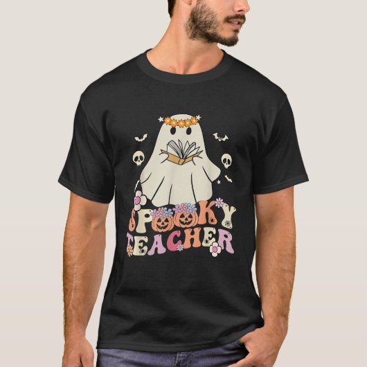 T-shirt Spooky Teacher Groovy Retro Ghost Teacher Hallowee (Devant)